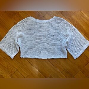 Eileen Fisher White Open Knit Cropped Top Organic Linen Beach Bridal Cruise